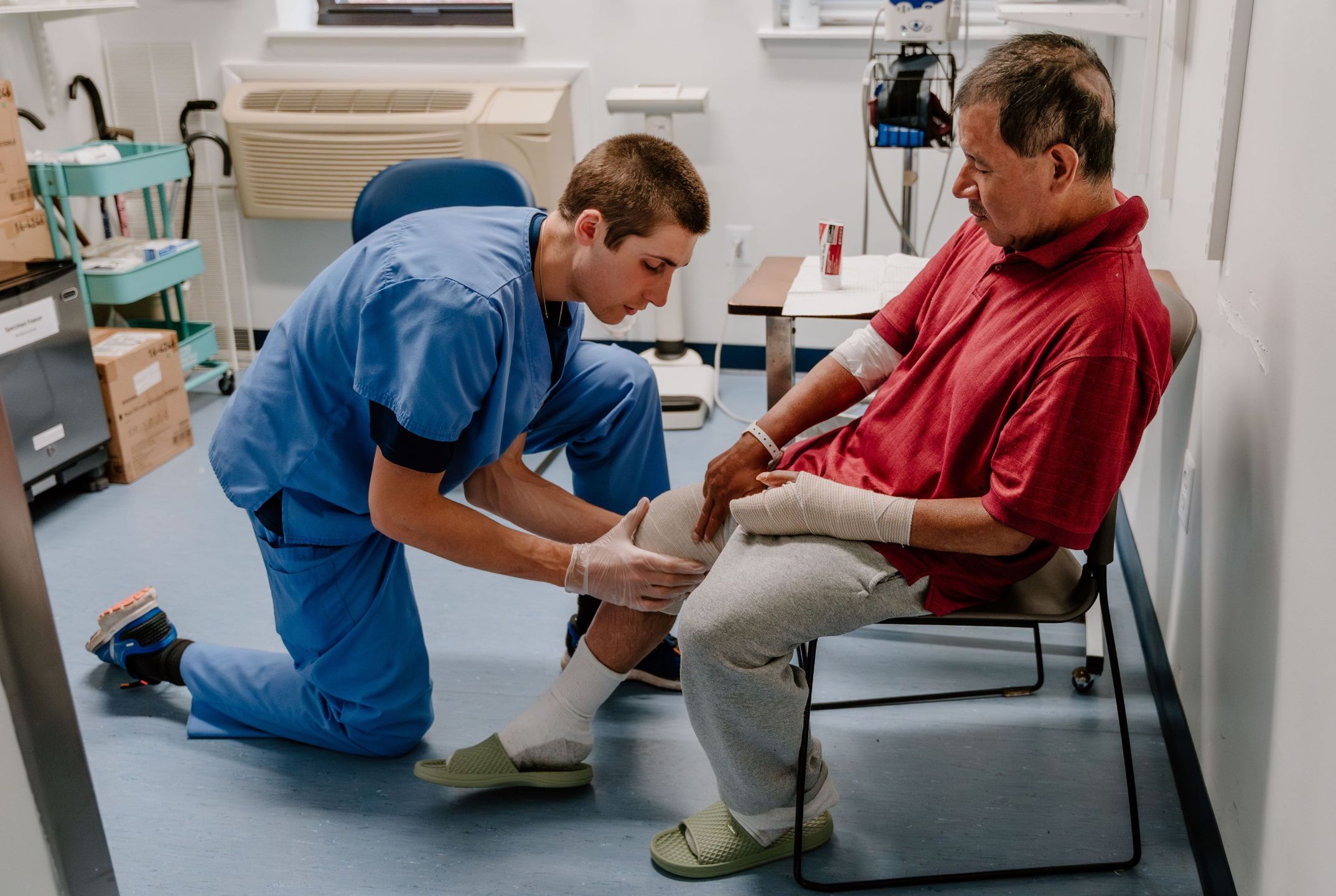 Tending to a knee injury
